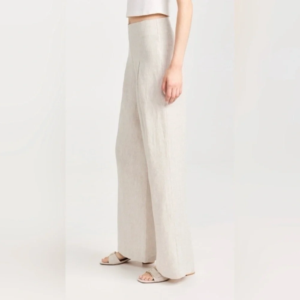 Reformation Cleo Linen Wide Leg Pants Size 8 Oatmeal Neutral Light Tan Pleated